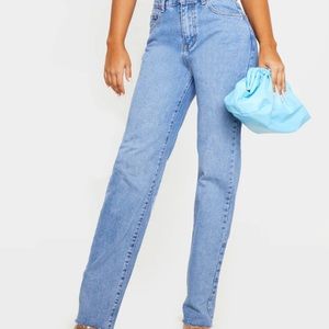 PrettyLittleThing Mid Blue Long Straight Leg Jean